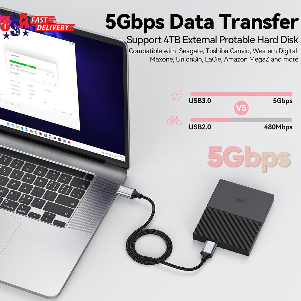 USB 3.0 Micro B Cable 1.5ft – 5Gbps High-Speed USB A to Micro B Hard Drive Cable