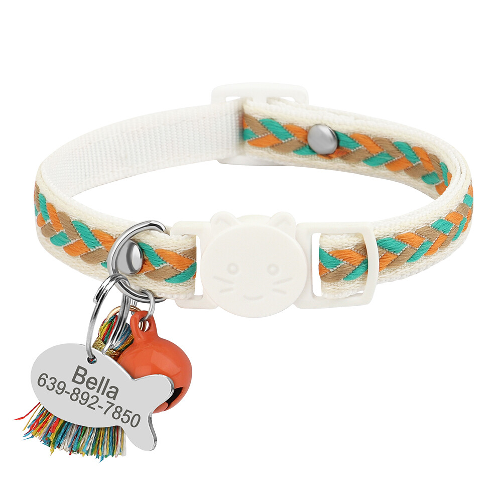 Breakaway Personalized Cat Collar Pet Dog Puppy Kitten Engraved Name ID Tag Bell