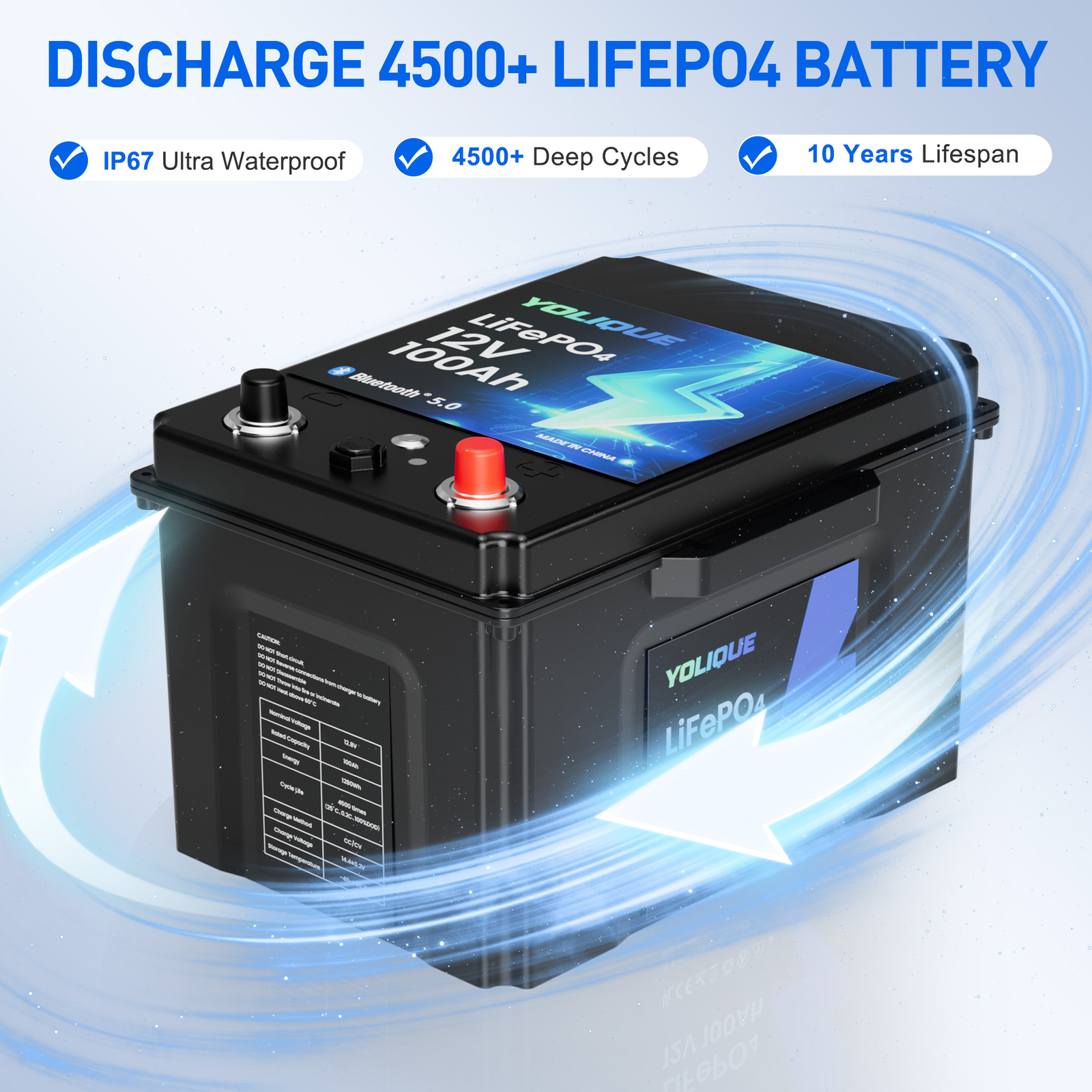 12V 100Ah Bluetooth LiFePO4 Lithium Battery,Self-Heating And Low-Temp Protection