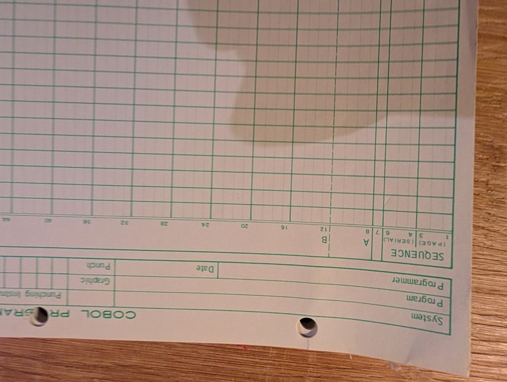 ONE (1) IBM Cobol Coding Form Program Sheet 1970's Form R 10-035