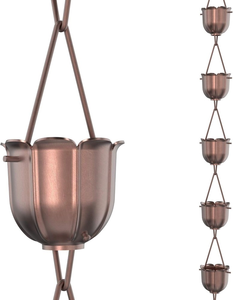 Flutes Rain Chain 8.5 FT Pure Solid Copper Premium Rain Chains Gutters