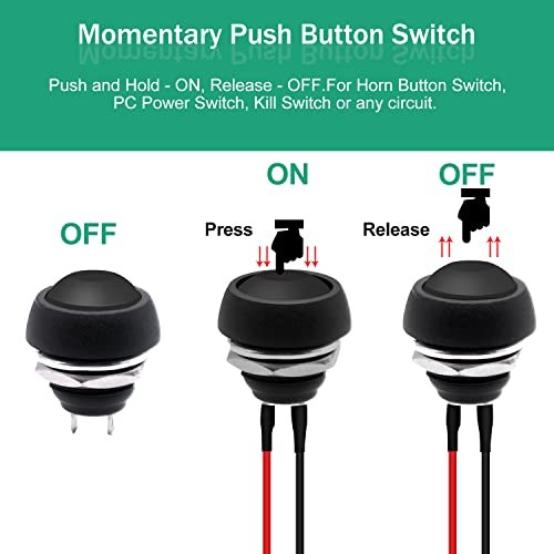 /6Pcs 12mm Momentary Push Button Switch 1/2" Mounting Hole On Off Mini Black