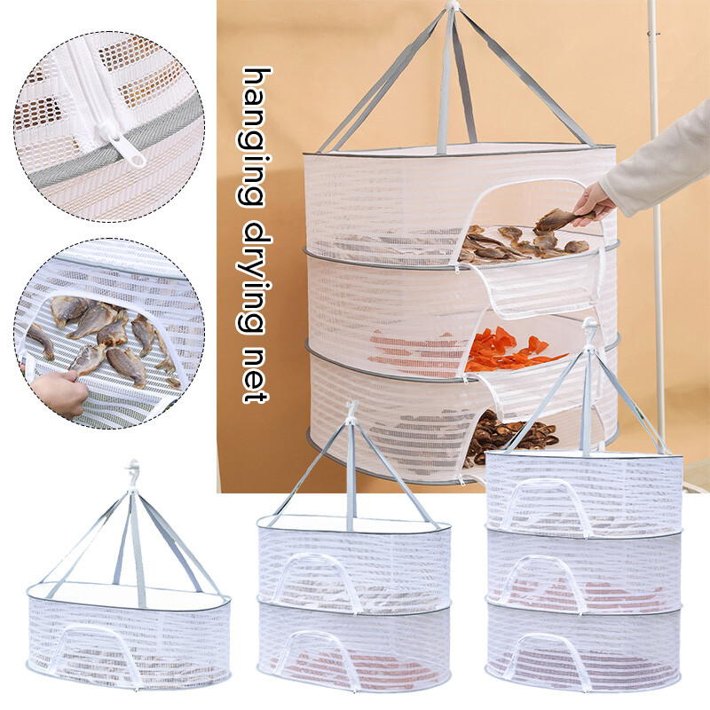 1-3 Layers Folding Drying Net Hanging Net for Vegetable and Fruit Herbs With Zip