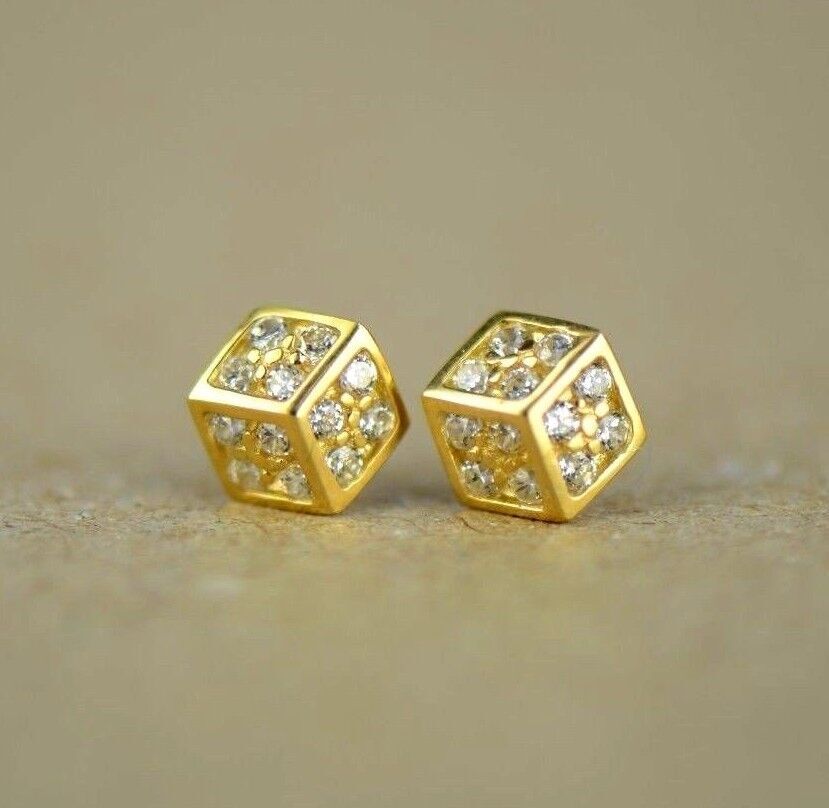 14K Yellow or White Gold Dice Stud earrings