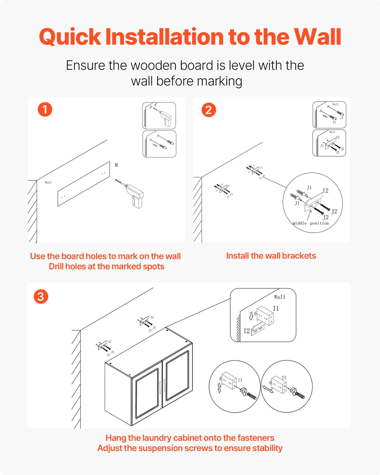 VEVOR Laundry Room Wall Cabinet 2-Tier Cupboard Storage with 4 Doors Set of 2
