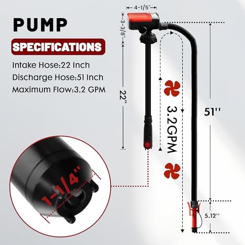 Fuel Transfer Pump Battery Powered With Automatic Stop Nozzle: 3 Adapters for