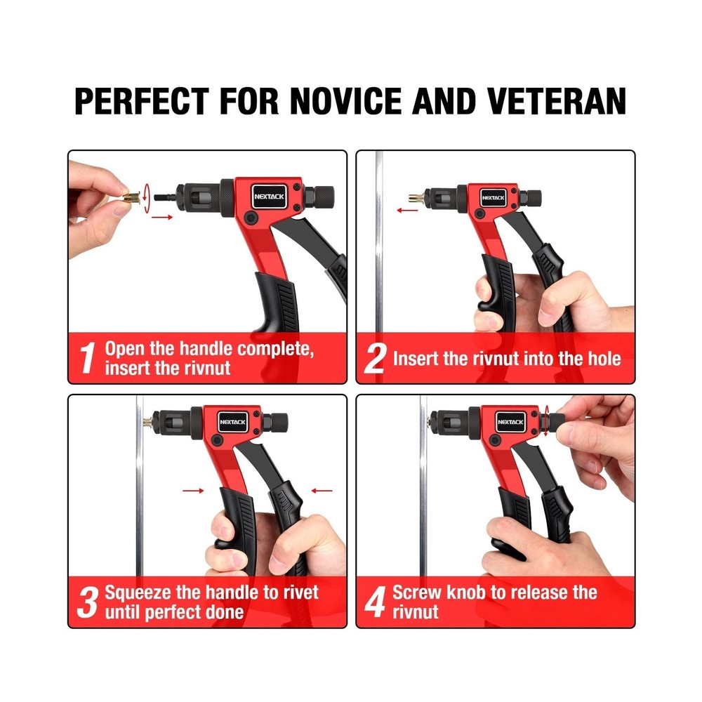 NEXTACK Rivet Nut Tool Kit with a Step Drill Bit & 80 Nutserts for Tight Spac...