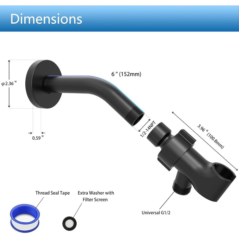 Shower Head Holder Bracket for Handheld Shower Head with 6 inch Adjustable