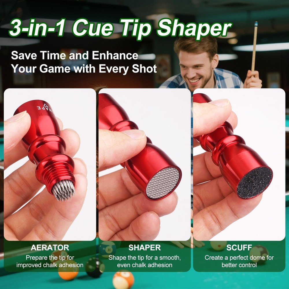 Pool Cue Tip Tool 2 PCS 3in1 Shaper Compact Billiard Accessory Repair Kit