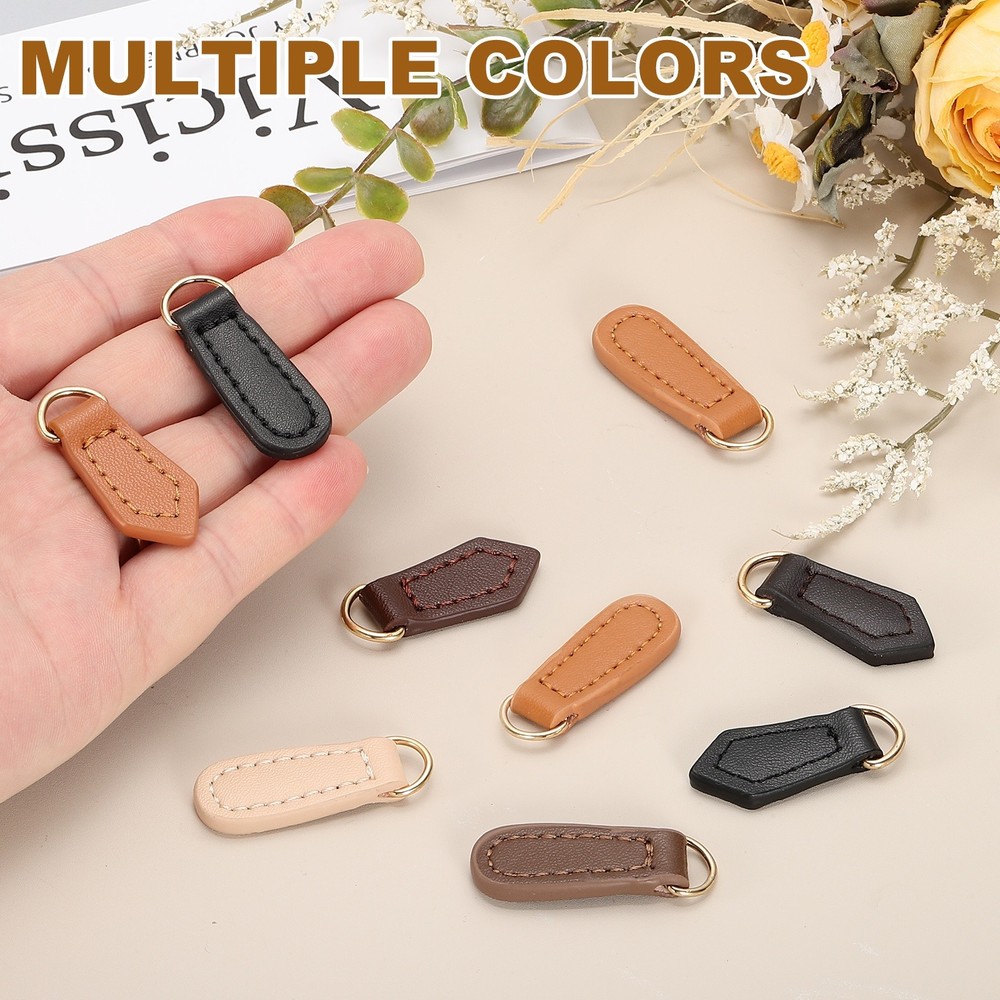 2Pcs Leather Zipper Pull, 1.5 Inch Leaf Shape Leather Zip Puller(Black)