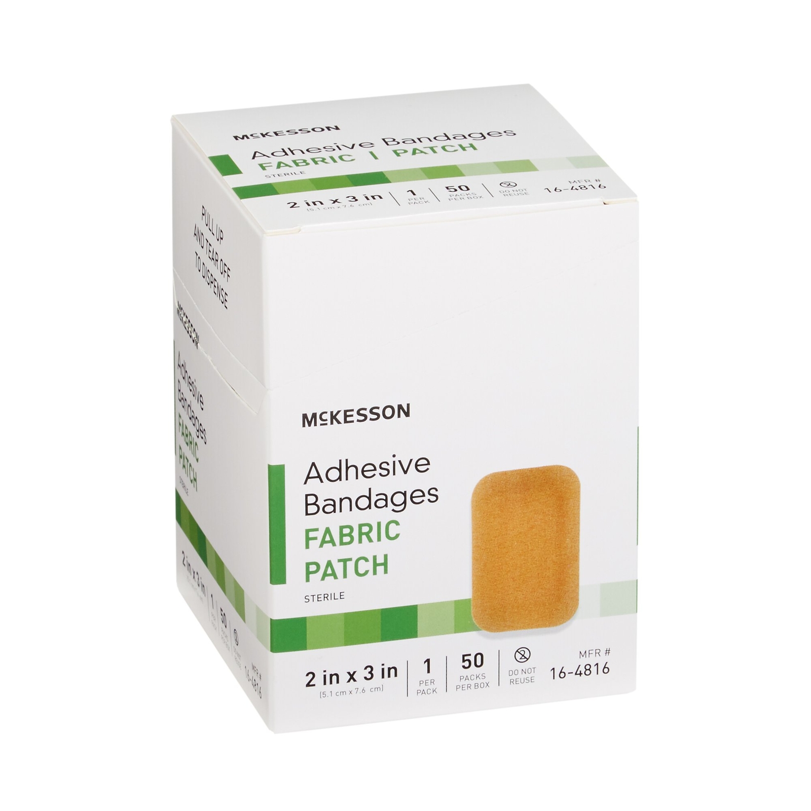 50 McKesson Adhesive Bandages 2" x 3" Fabric Patch Band Aid Strips Tan 16-4816