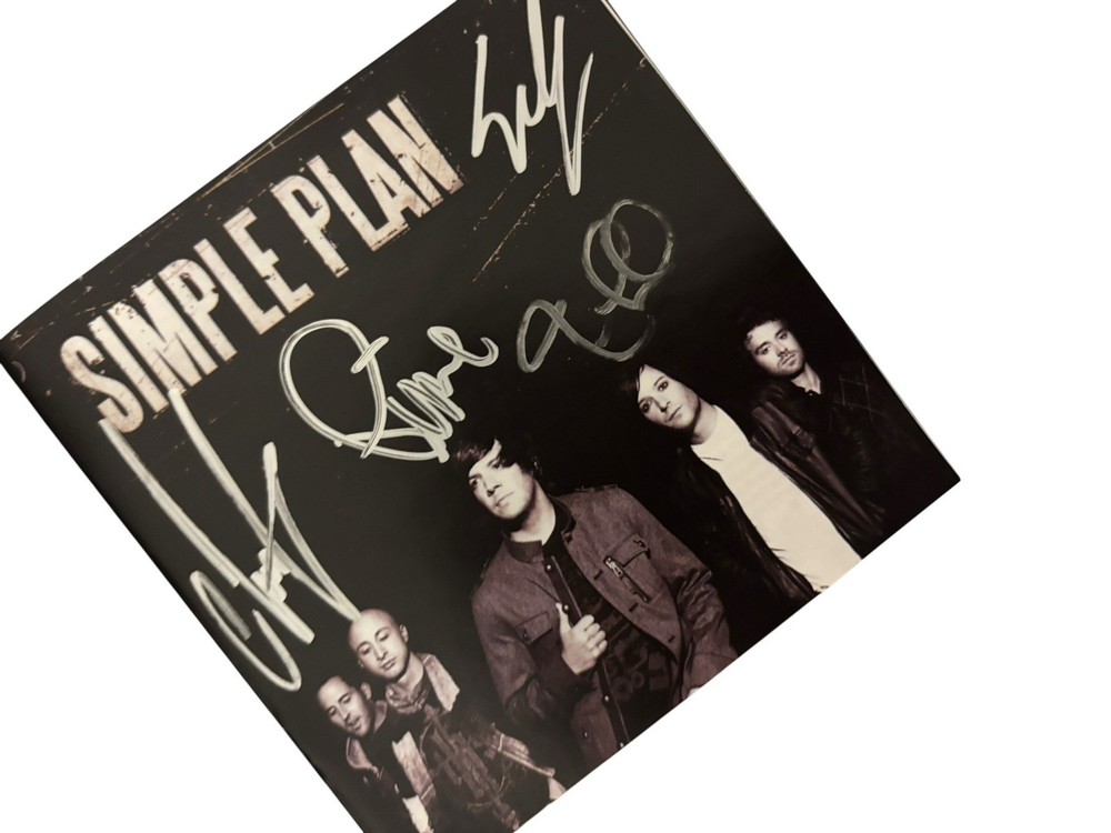 SIMPLE PLAN SIGNED AUTOGRAPH x4 SELF TITLED FRAMED & MATTED CD DISPLAY PIERRE +3