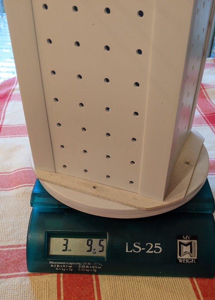 Pegboard Tower Display 4 Sided Spinner Top Base Rotating Peg Brd PLASTIC White