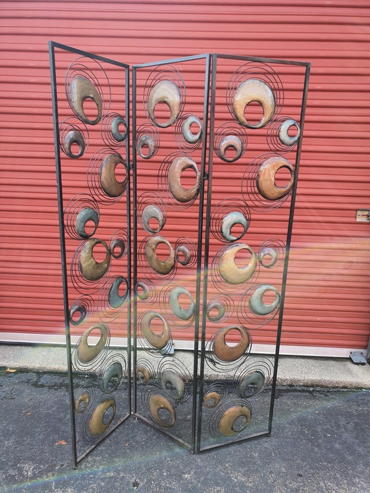 Large Scrolling Circles Metal 3 Panel Room Porch Deck Divider Screen