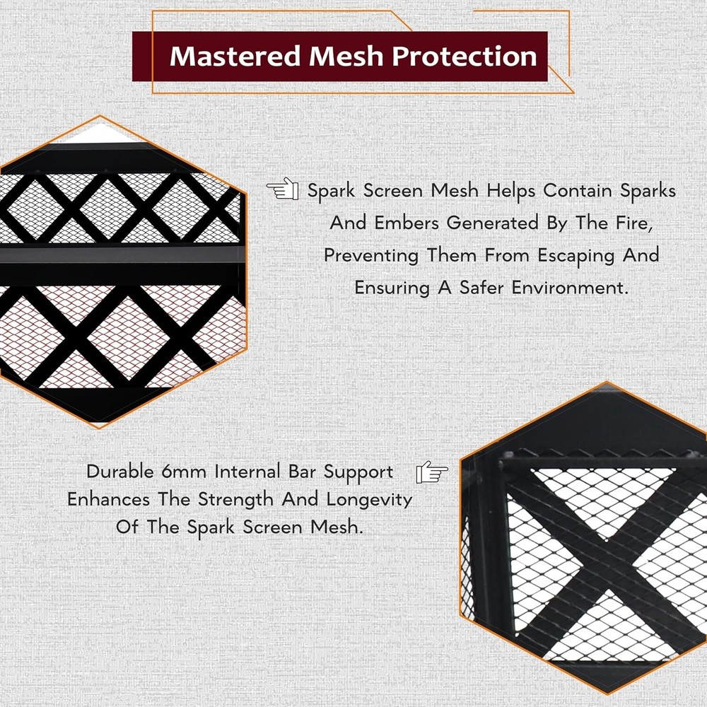 FEBTECH 36 Inch Portable Fire Pit Ring Square with Crossweave Design