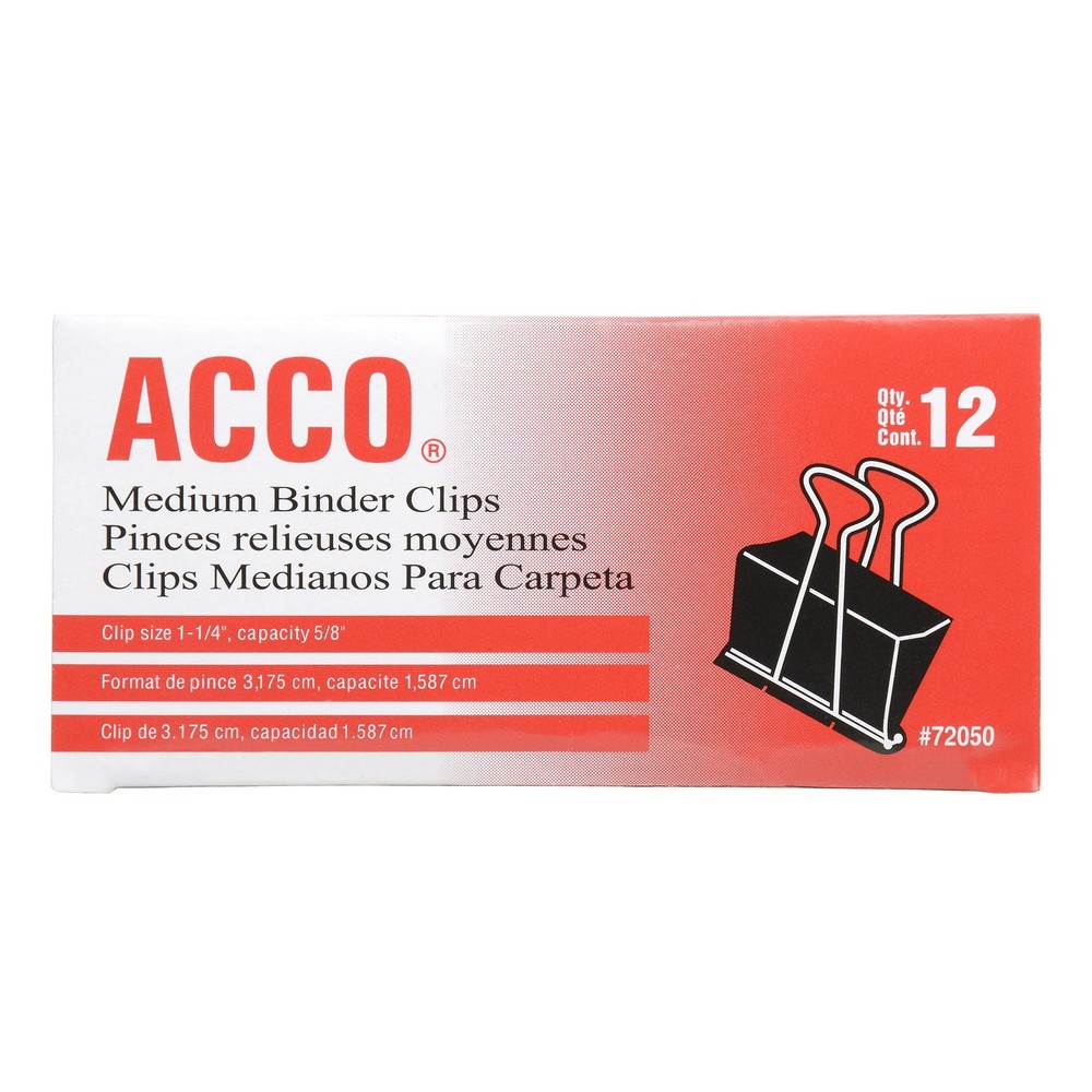 ACCO Binder Clips, Medium, Black, 12 per Box, 2 Boxes (72062) 2 Boxes, Black