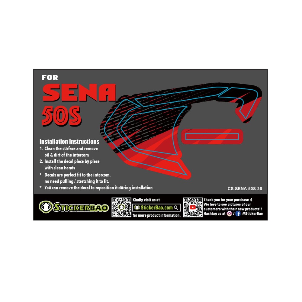 Red Black Zag Device Surface Sticker For SENA 50S Intercom x1