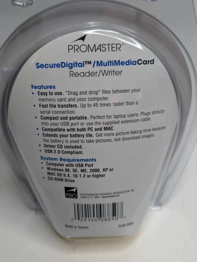 Promaster USB 2.0 External SD MMC Card Reader Writer Secure Digital Media Vtg