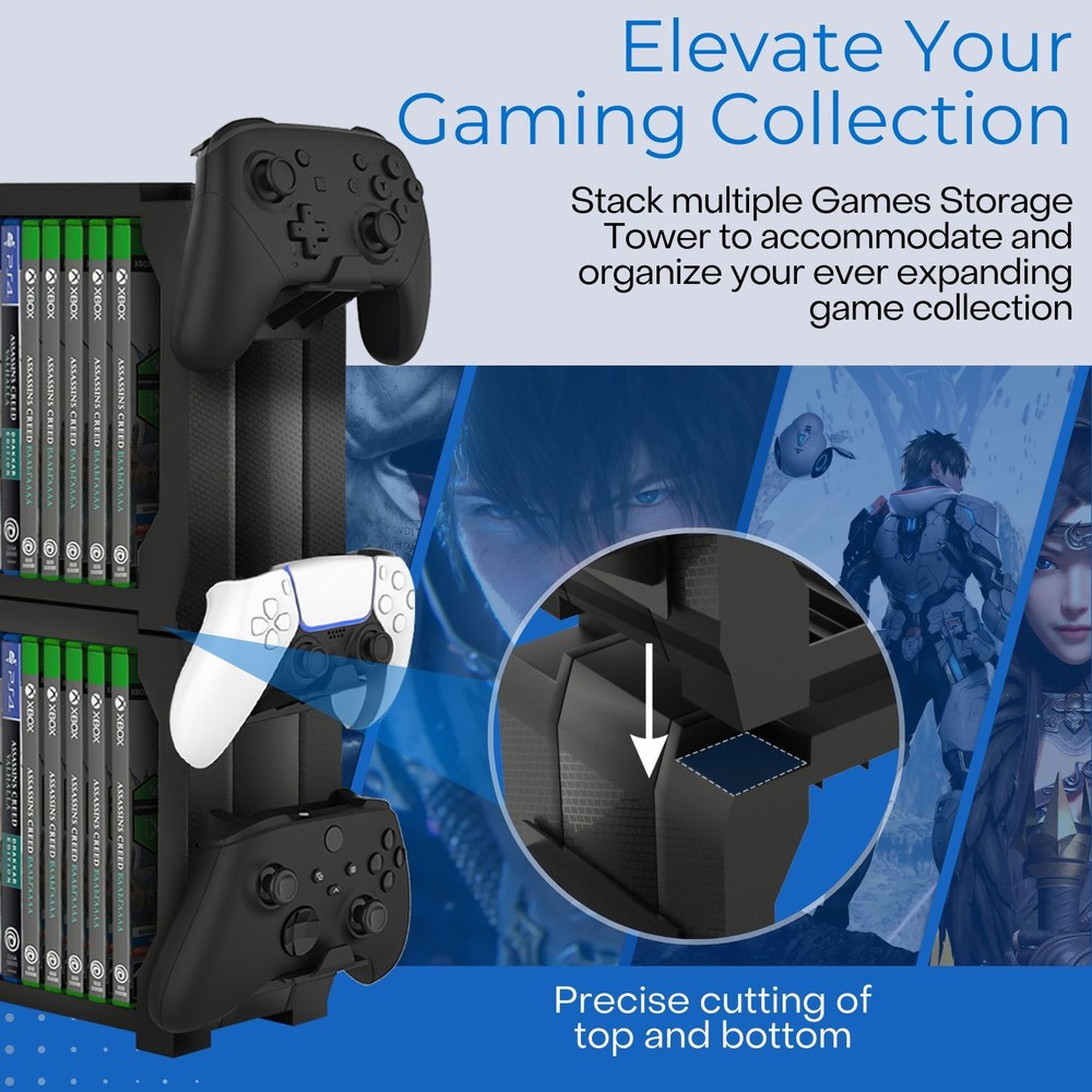 Products Games Storage Tower (Up to 15 CD Disc) For PS5 Disk Rack and Controller