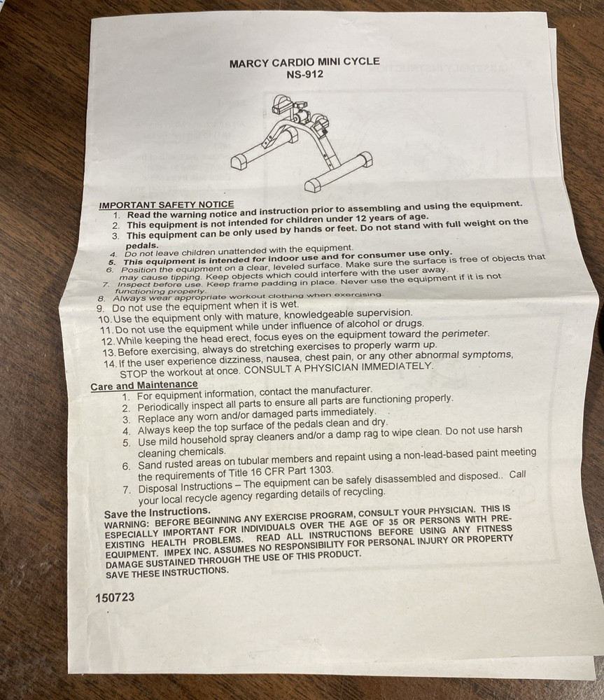 Marcy Cardio Mini Cycle NS-912