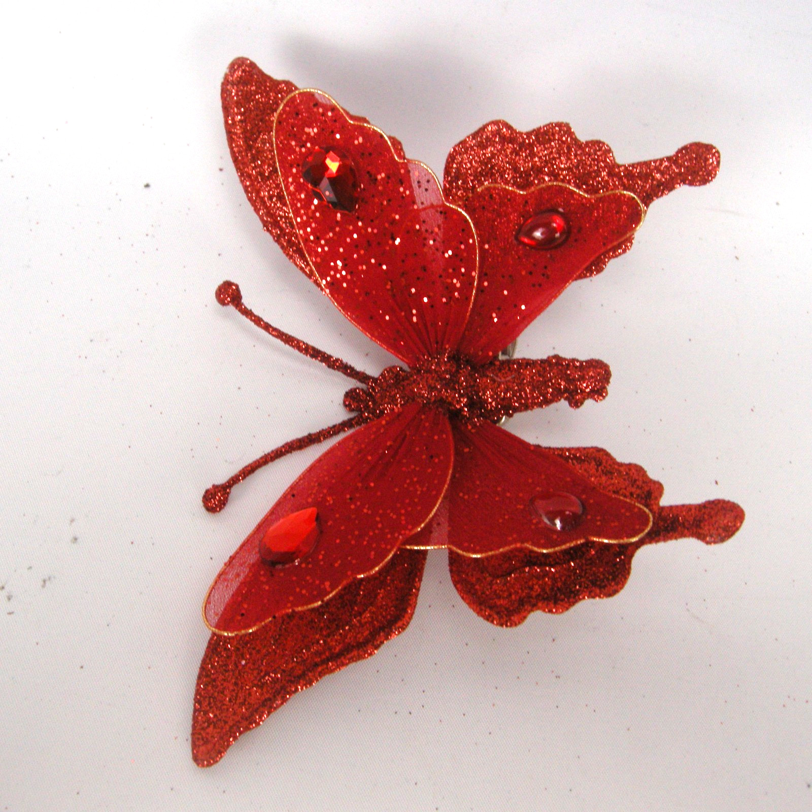Glittered Red Butterfly Clip On Craft Decorations Floral 2 Large 4 Medium Set