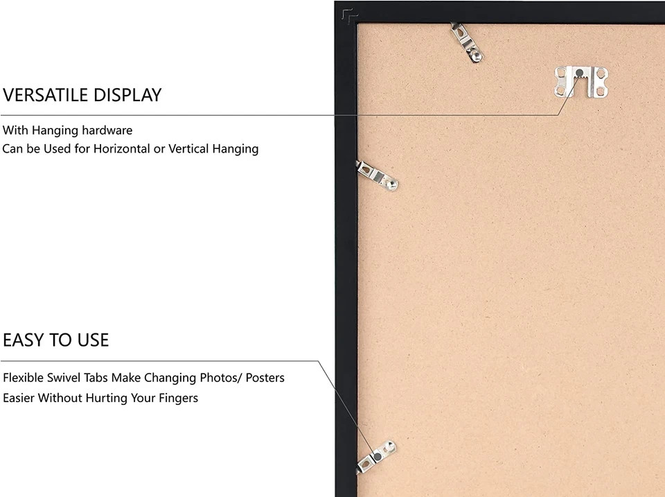 11X17 Picture Frame Black Display Pictures 8 X 12 with, Mat or 11 X 17 without m