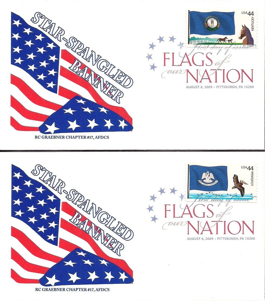 #4292-4302 Flags Nation 2009- DCP FDC set- Graebner - benefit Chapter 56 AFDCS