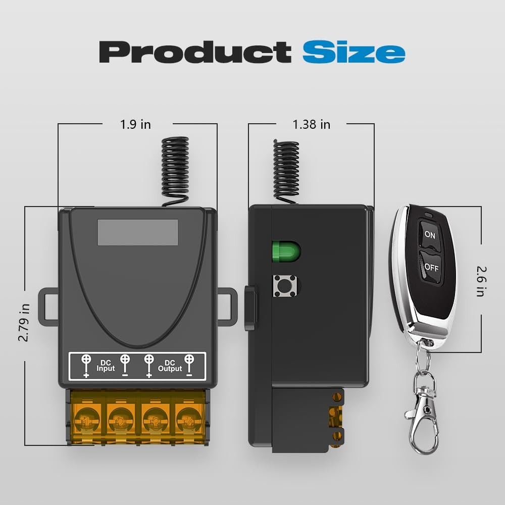 Malictele 12V Wireless Remote Switch 30A Relay RF Control 328ft Long Range