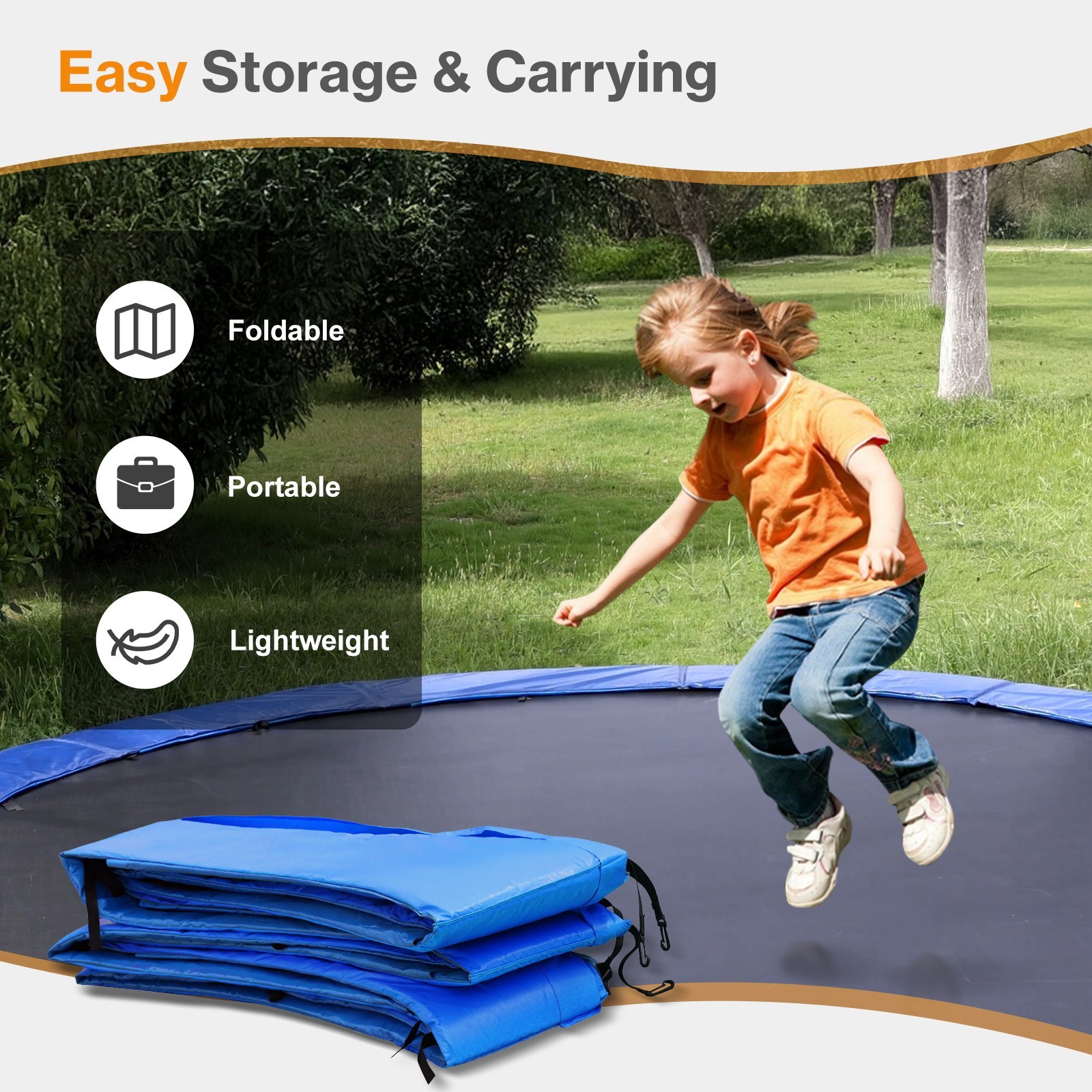 8/ 10/14/15FT Trampoline Safety Pad Replacement Universal Waterproof - Blue
