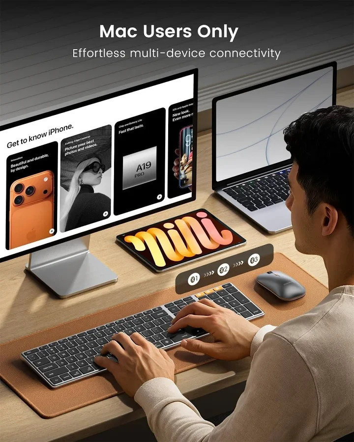 ProtoArc KM110-A Backlit Aluminum Bluetooth Keyboard for Mac w/ Bluetooth Mouse
