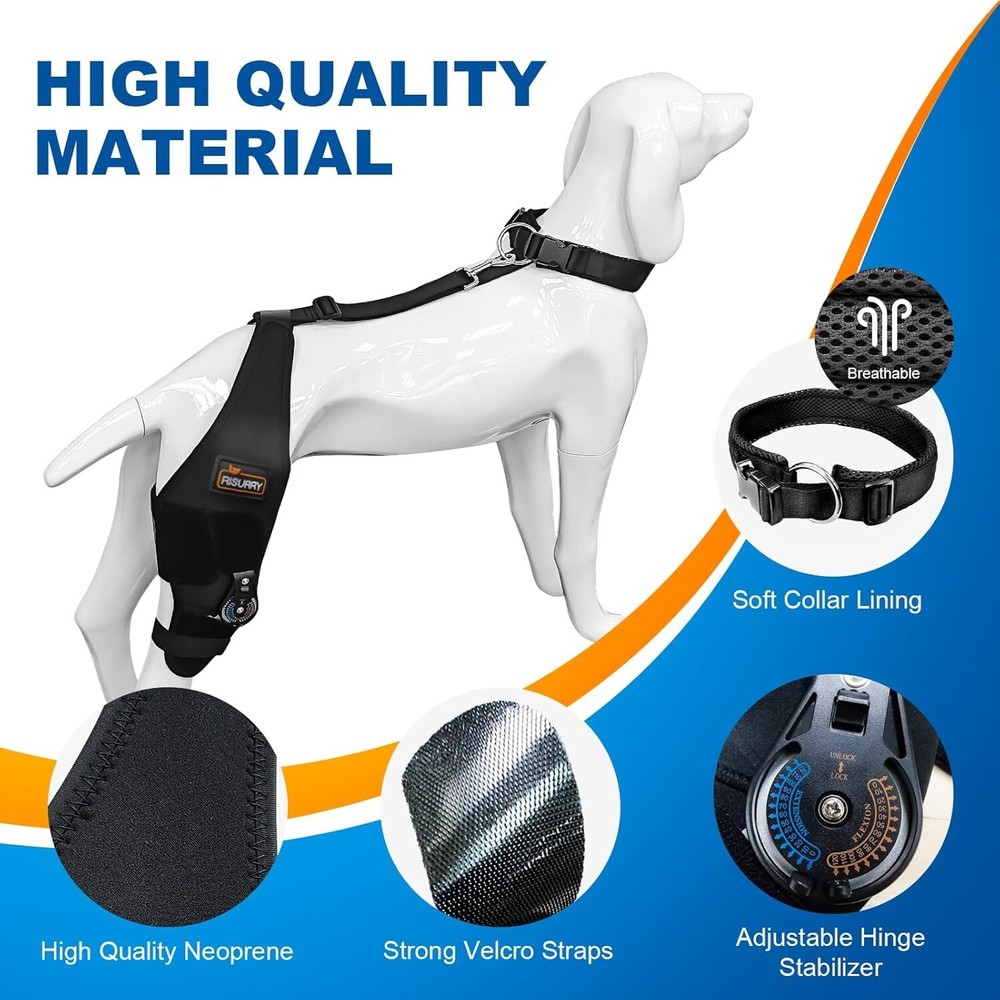 NEW CHAMIN/RISURRY Adjustable Dog Knee Brace with Extra Collar EXTRA LARGE LEFT