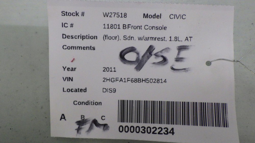 11 HONDA CIVIC Front Console armrest