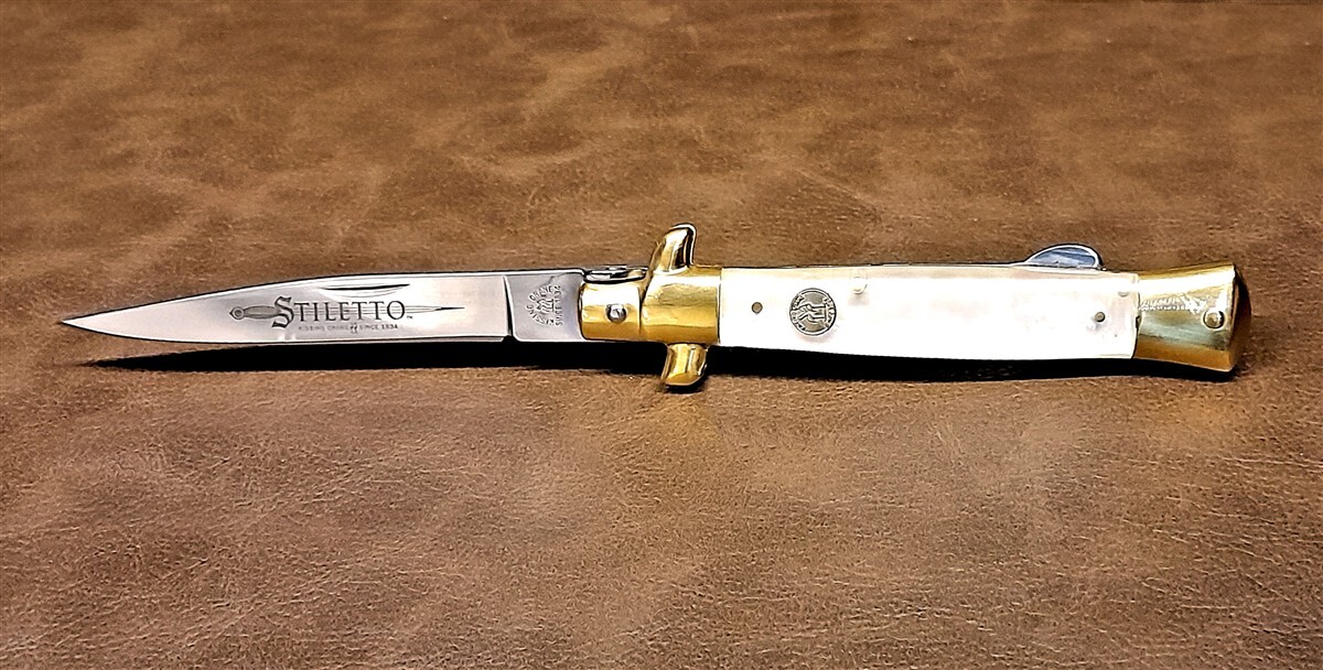 Kissing Crane Real Mother of Pearl Stiletto Premium Manual Folding Pocket Knife