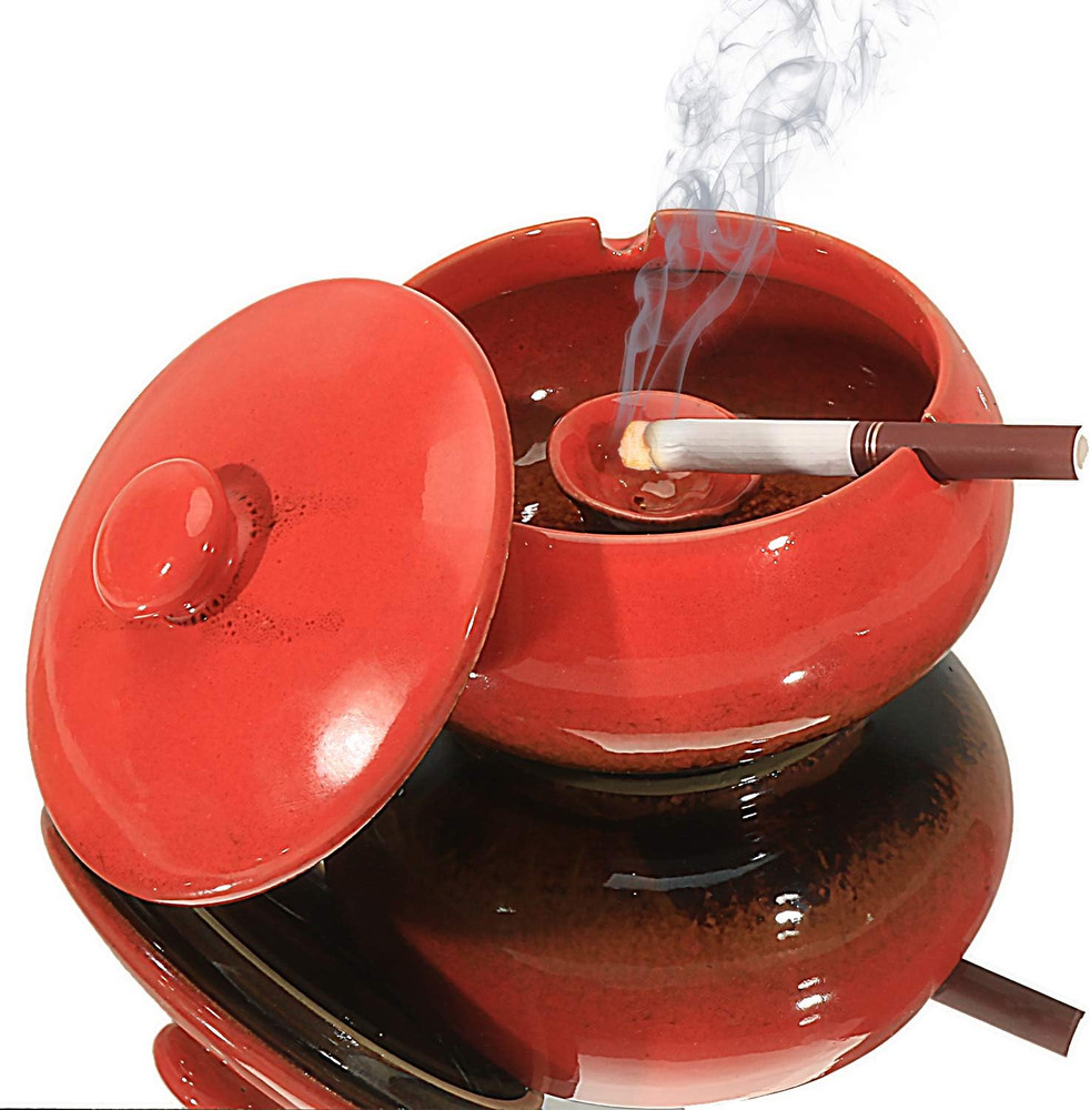 Ashtray with Lid for Cigarette, Ceramic Smokeless Odorless