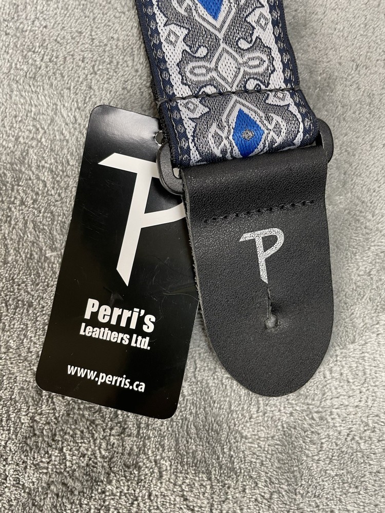 Perri's Jacquard Guitar Strap 2" Thick Adjustable NEW NWT Gray Silver Blue