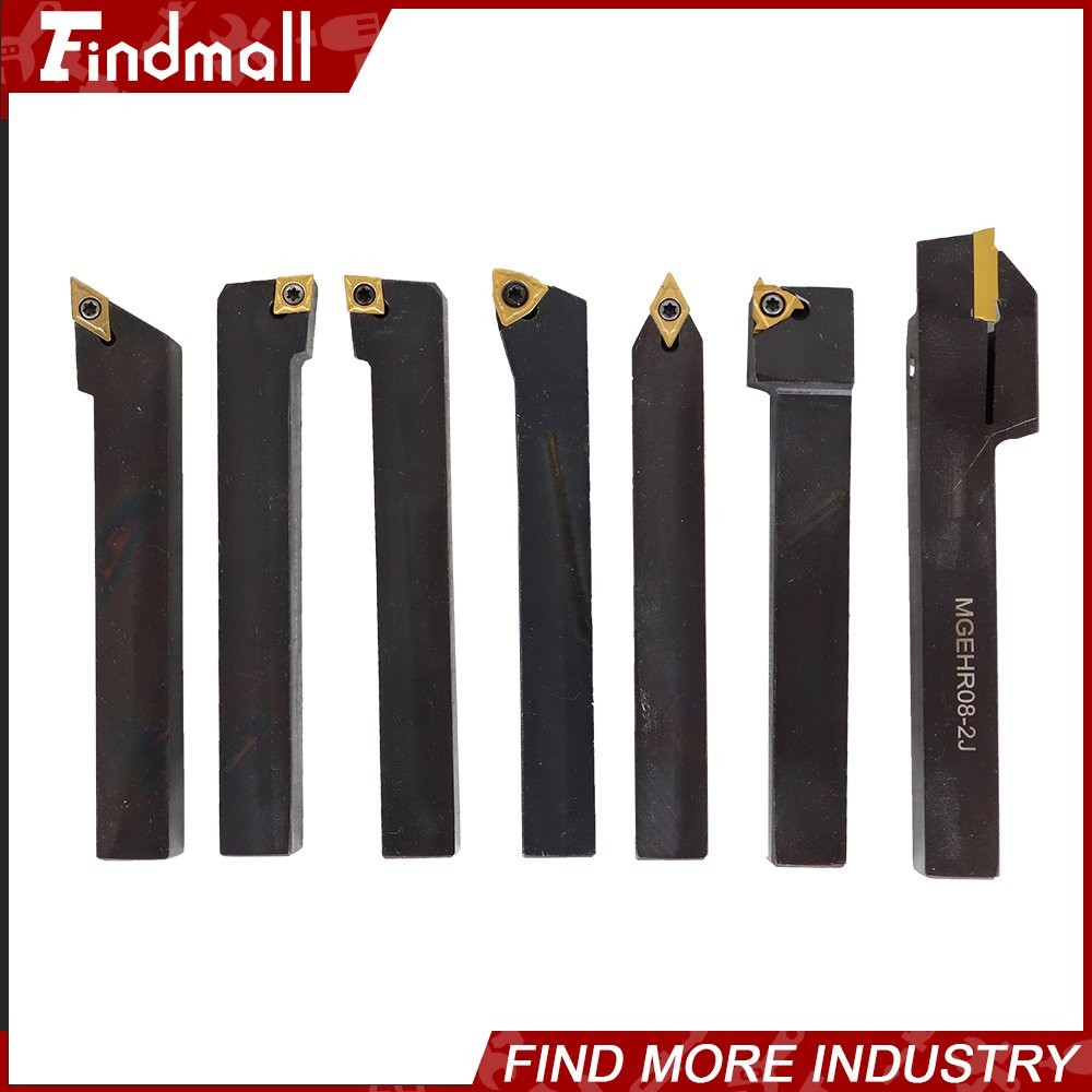 7Pcs 1/2" Lathe Tool Bit Thread Insert+Holder Set Carbide Indexable Turning Tool