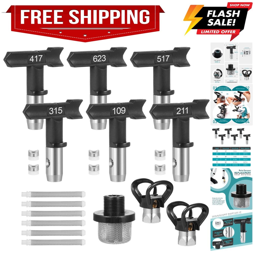 15 Pcs Airless Paint Sprayer Tips Set Includes 6 Reversible Spray Nozzle Tips...