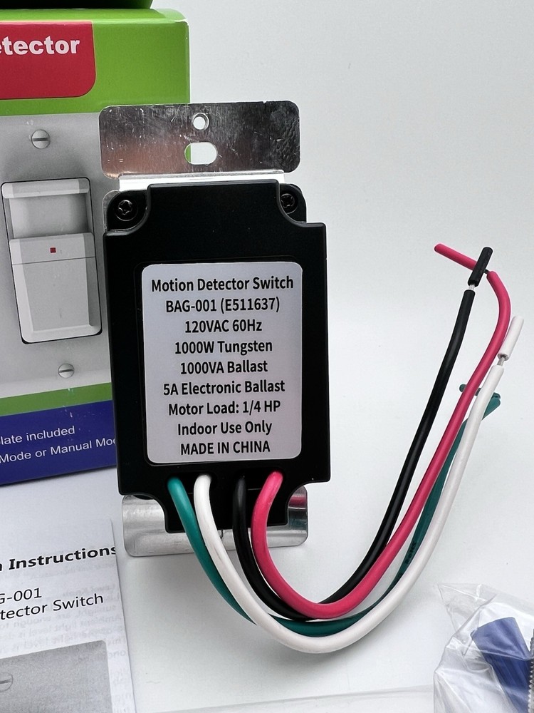 Motion Sensor Light Switch, Wall Plate Included, White, UL Listed