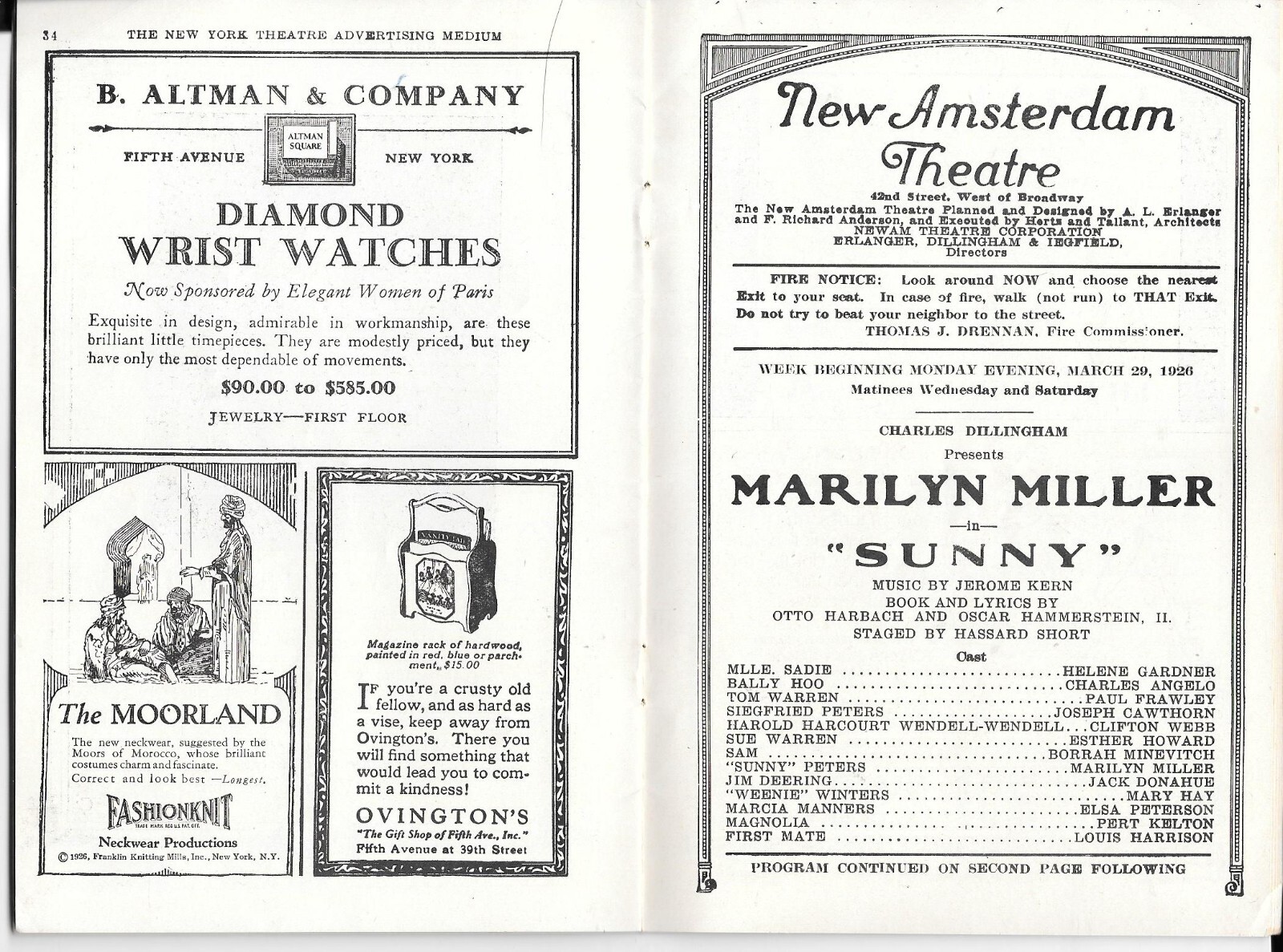 1926 New Amsterdam Theatre NY Playbill "Sunny" Marilyn Miller