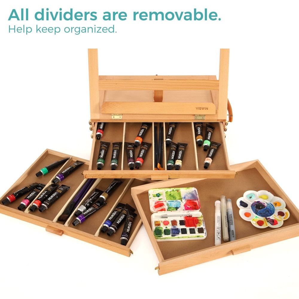 Large Tabletop Easel with 3 Storage Drawers, Adjustable Beech Wood Table Top ...