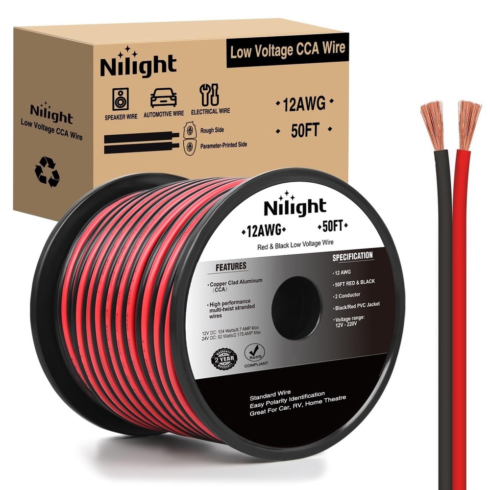 Versatile 50FT 12 Gauge CCA Cable - Red & Black for Easy Project Customization