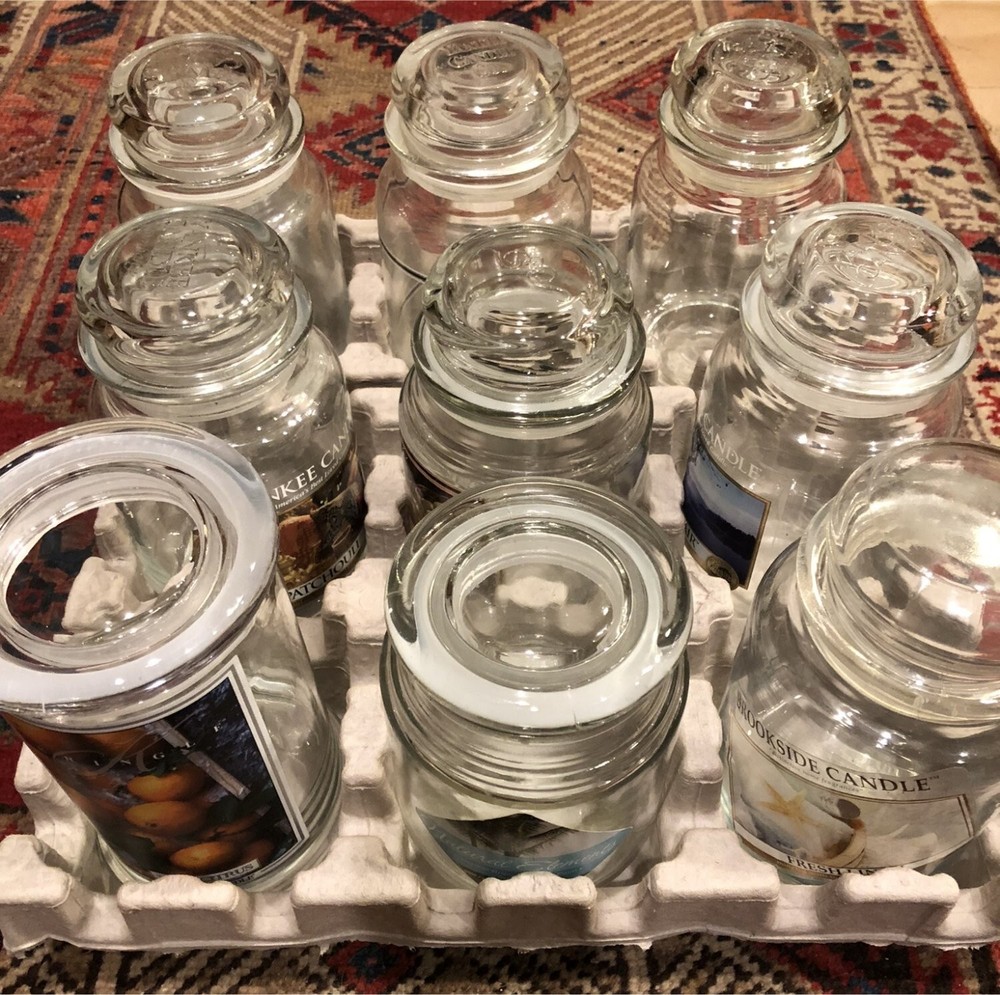 Empty Candle Jars, Set 9; LARGE; Multiple shapes, makes; No Wax, Includes 9 Lids