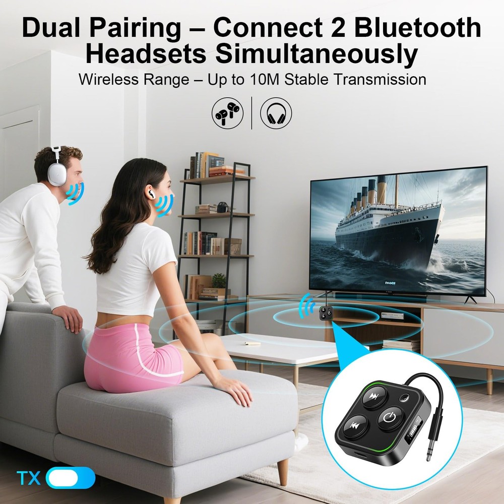 2026 Pro Bluetooth 5.4 Transmitter & Receiver, 2-in-1 Wireless Adapter for Ai...