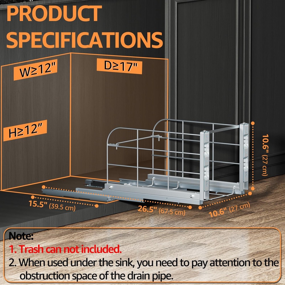 Pull Out Trash Can Under Cabinet with Soft-Close A-Single, Sliver