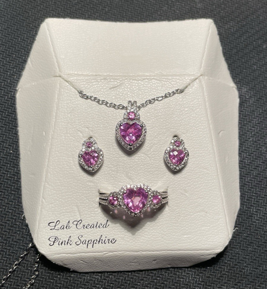 Lab Created Pink Sapphire & White Sapphire 3 Piece Set