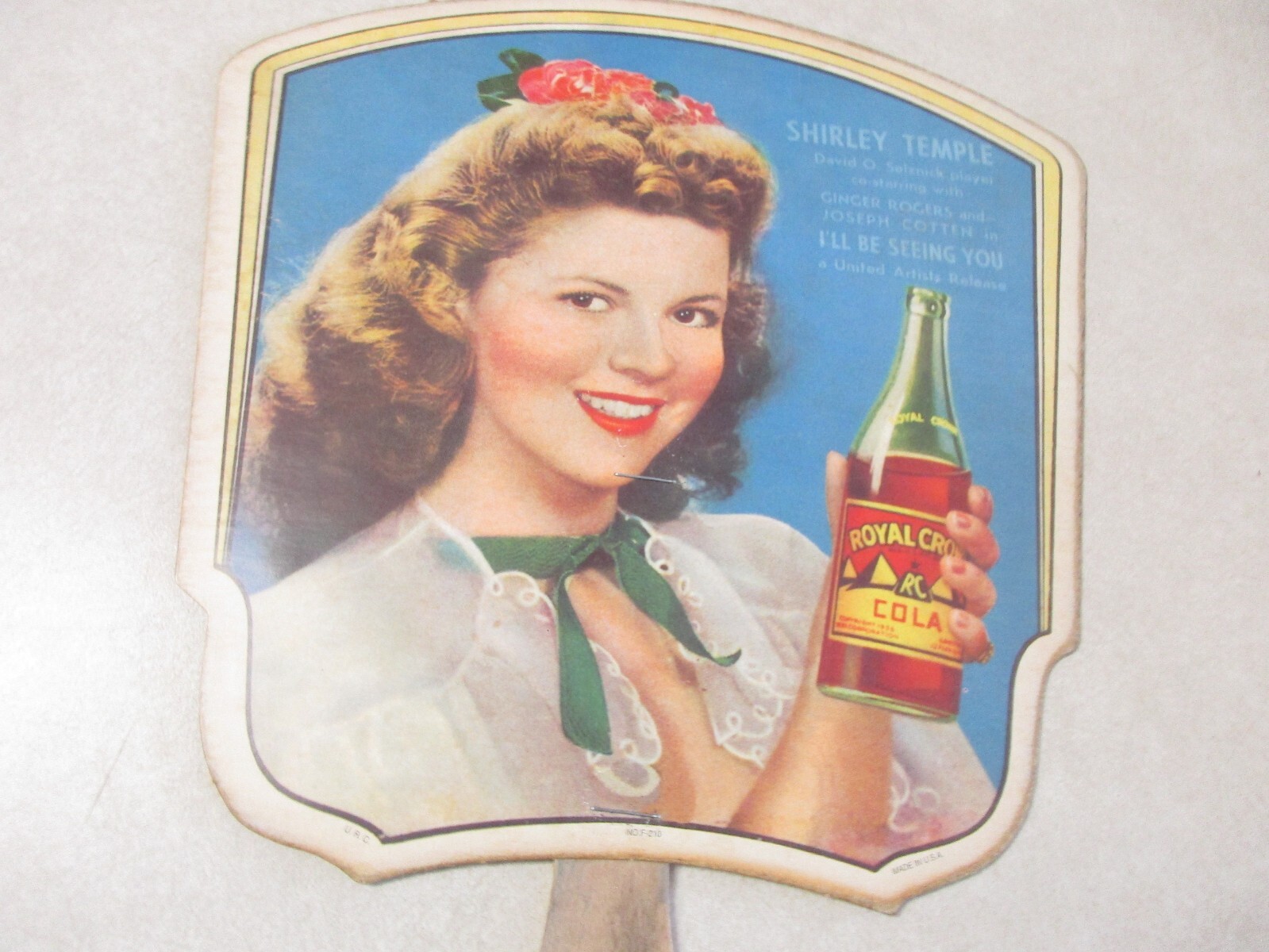 Shirley Temple Royal Crown Cola advertising hand held fan Reproduction EUC