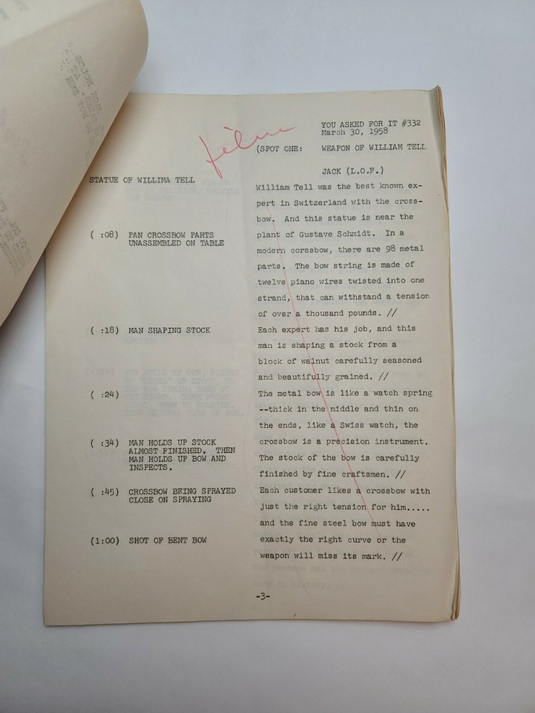 YOU ASKED FOR IT / 1958 human interest show TV Script, Hugh Conover & Jack Smith