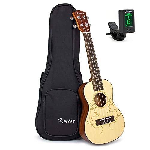 Concert Ukulele, Solid Spruce Ukelele 23 inch 4 String Hawaii Guitar Uke with