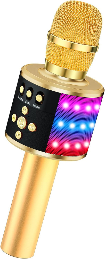 Bluetooth Karaoke Microphone with Disco Lights and Echo Effect - Gold Q78