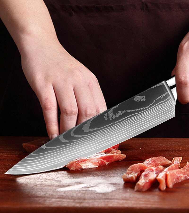 12PC Japanese Damascus Pattern Chef Knives Cleaver Kitchen Knife Set With Sheath